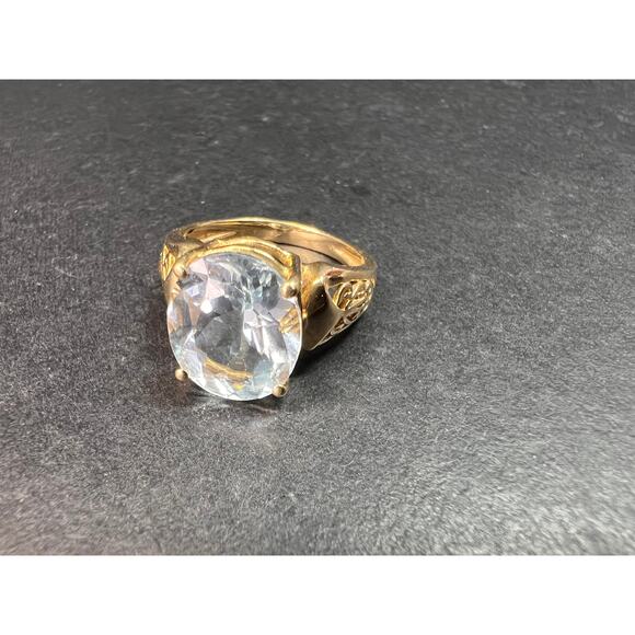 Vintage 14K Gold Aquamarine Solitaire Ring Filigree Statement Size 7 - Picture 4 of 16
